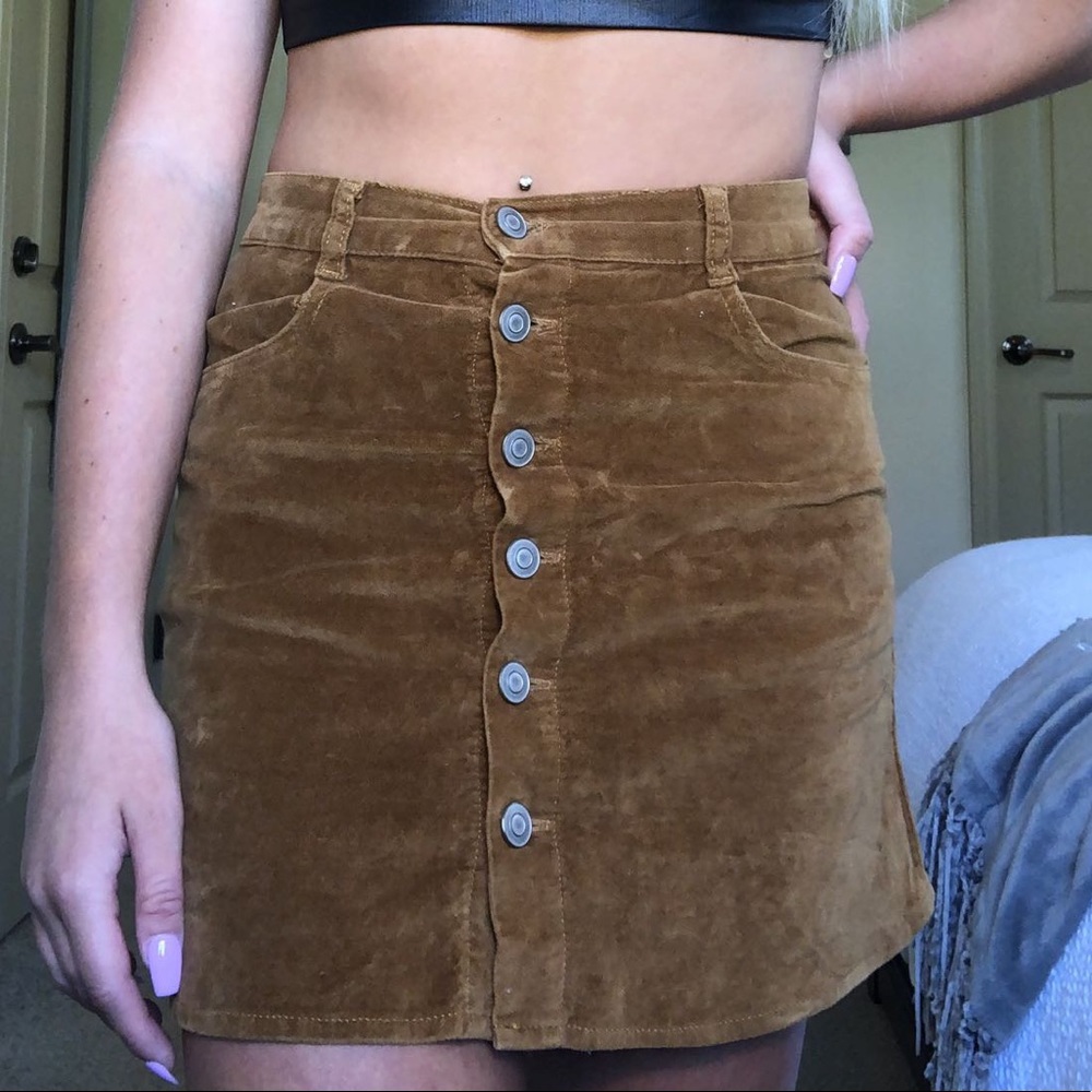 Brown Suede Button-up Skirt
